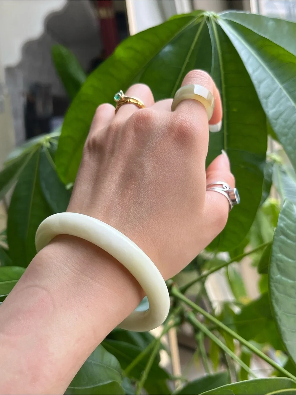 Xiu Jade Bangle Bracelet Light Creamy White - XS D: 52.2-52.4mm